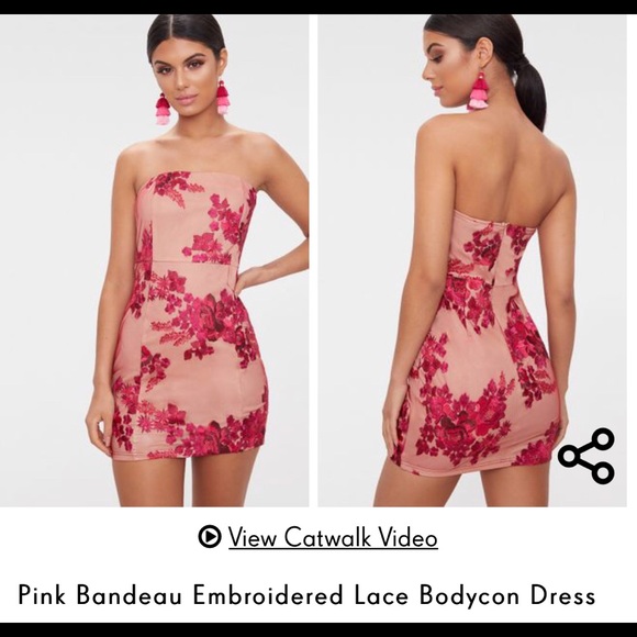 green emerald velvet dress Kristen Pink Floral Bandeau-Neck Mini Dress – Club L London main image 0